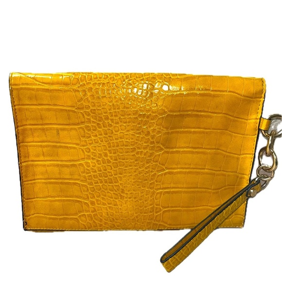 Zara Trafaluc Yellow Crocodile Embossed Texture Envelope Clutch/Wristlet Bag - Picture 4 of 6